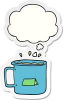 cartoon camping mug with thought bubble as a printed sticker png