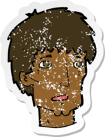 retro distressed sticker of a cartoon worried man png