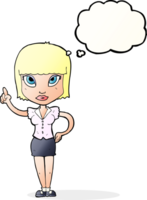 cartoon pretty girl with idea with thought bubble png