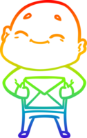 rainbow gradient line drawing of a happy cartoon bald man png