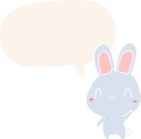 mignonne dessin animé lapin agitant avec discours bulle dans rétro style png