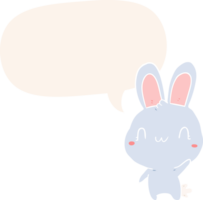 cute cartoon rabbit waving with speech bubble in retro style png