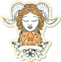 Retro Tattoo Style tiefling with natural twenty dice roll png