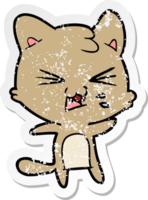 distressed sticker of a cartoon hissing cat png