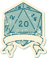Retro Tattoo Style natural 20 critical hit D20 dice roll png