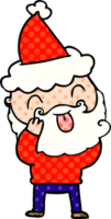 man with beard sticking out tongue wearing santa hat png