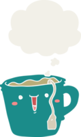 cute cartoon coffee cup with thought bubble in retro style png
