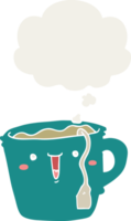 linda dibujos animados café taza con pensamiento burbuja en retro estilo png