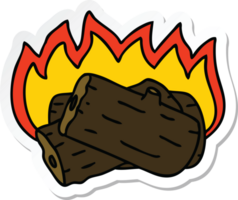 sticker of a quirky hand drawn cartoon burning log png