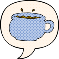 cartone animato caldo tazza di caffè con discorso bolla nel comico libro stile png