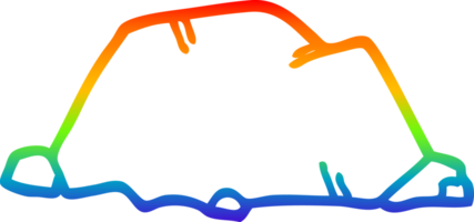 rainbow gradient line drawing of a cartoon rock png