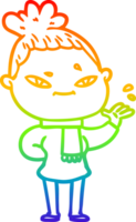 rainbow gradient line drawing of a cartoon woman png