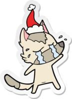 mano dibujado pegatina dibujos animados de un llorando lobo vistiendo Papa Noel sombrero png