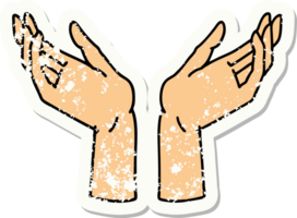 distressed sticker tattoo in traditional style of open hands png