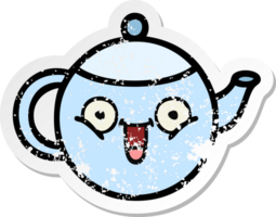 distressed sticker of a cute cartoon teapot png