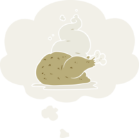 dibujos animados cocido pollo con pensamiento burbuja en retro estilo png