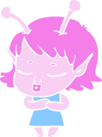 desenho de estilo de cor plana linda garota alienígena png