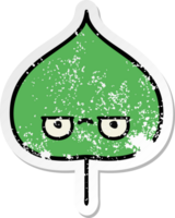 distressed sticker of a cute cartoon expressional leaf png