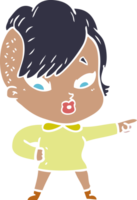 flat color style cartoon surprised girl pointing png