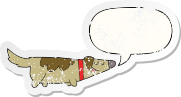 cartoon dog with speech bubble distressed distressed old sticker png