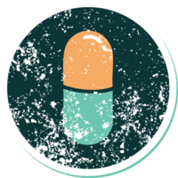 iconic distressed sticker tattoo style image of a pill png