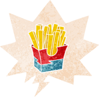 dessin animé frites avec discours bulle dans grunge affligé rétro texturé style png