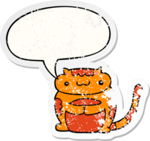 cute cartoon cat with speech bubble distressed distressed old sticker png