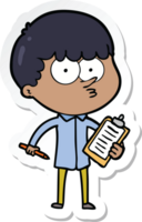 sticker of a cartoon curious boy taking notes png