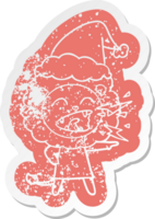 peculiar dibujos animados afligido pegatina de un rugido león niña vistiendo Papa Noel sombrero png