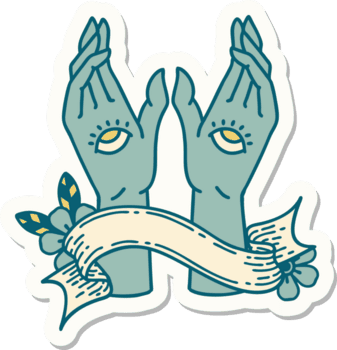 tatuering stil klistermärke med baner av mystiker händer png