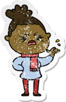 distressed sticker of a cartoon angry woman png