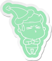 excentrique dessin animé autocollant de une frustré homme portant Père Noël chapeau png