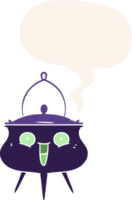 halloween cauldron cartoon with speech bubble in retro style png