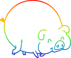 rainbow gradient line drawing of a cartoon pig png