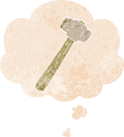 cartoon sledgehammer with thought bubble in grunge distressed retro textured style png