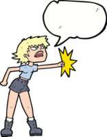 cartoon woman punching with speech bubble png