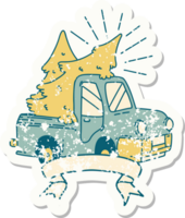 worn old sticker of a tattoo style truck carrying trees png