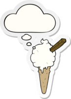 cartoon ice cream with thought bubble as a printed sticker png