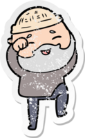 distressed sticker of a cartoon happy bearded man png