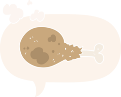 cartoon cooked chicken leg with speech bubble in retro style png