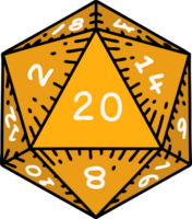 Retro Tattoo Style natural 20 D20 dice roll png