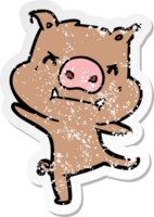 autocollant en détresse d'un cochon de dessin animé en colère png