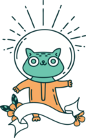 scroll banner with tattoo style cat in astronaut suit png