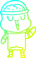 cold gradient line drawing of a happy cartoon robot waving png