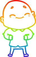 rainbow gradient line drawing of a cartoon happy bald man png