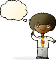 cartoon school boy answering question with thought bubble png