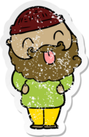 distressed sticker of a man with beard sticking out tongue png