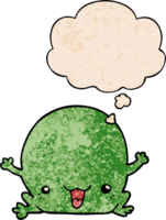 cartoon frog with thought bubble in grunge texture style png