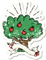 worn old sticker of a tattoo style apple tree png