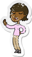 retro distressed sticker of a cartoon woman ignoring png